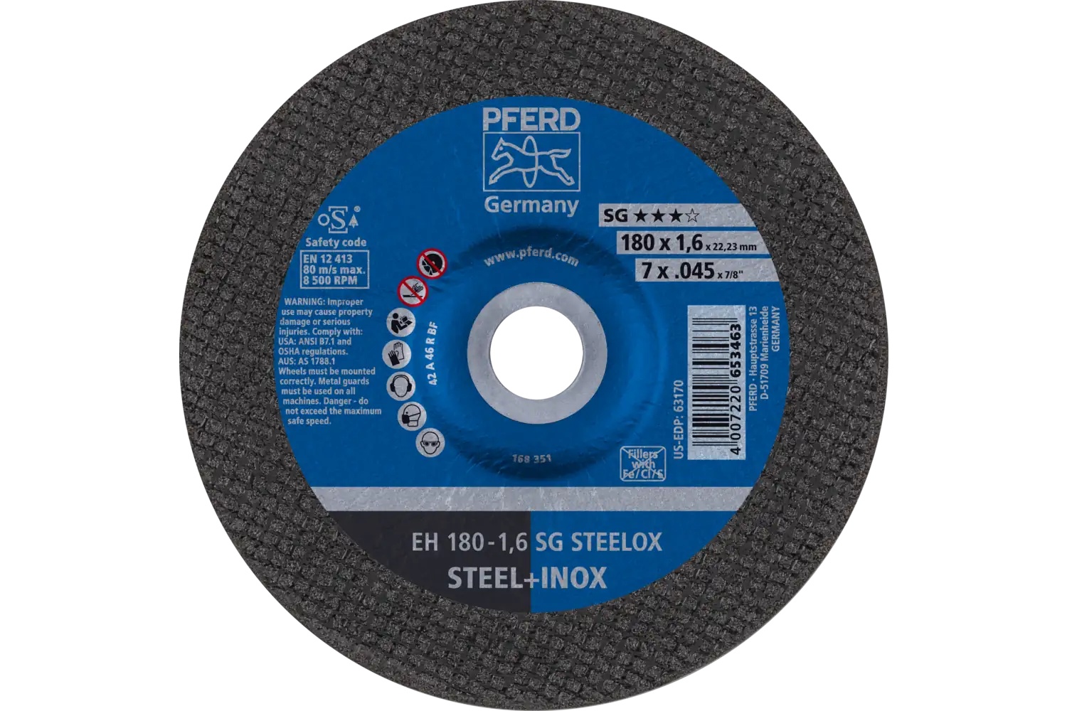 Picture of Pferd Cut-Off Wheel, 7" X .045 X 7/8, Sg Steelox, T27, Aluminum Oxide